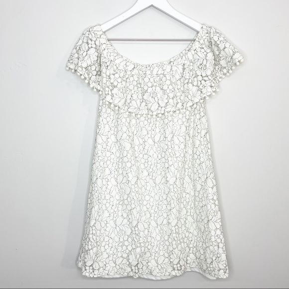 𝅺lily Rose Off The Shoulder Ruffle Pom Pom Dress Size Medium - Picture 1 of 6